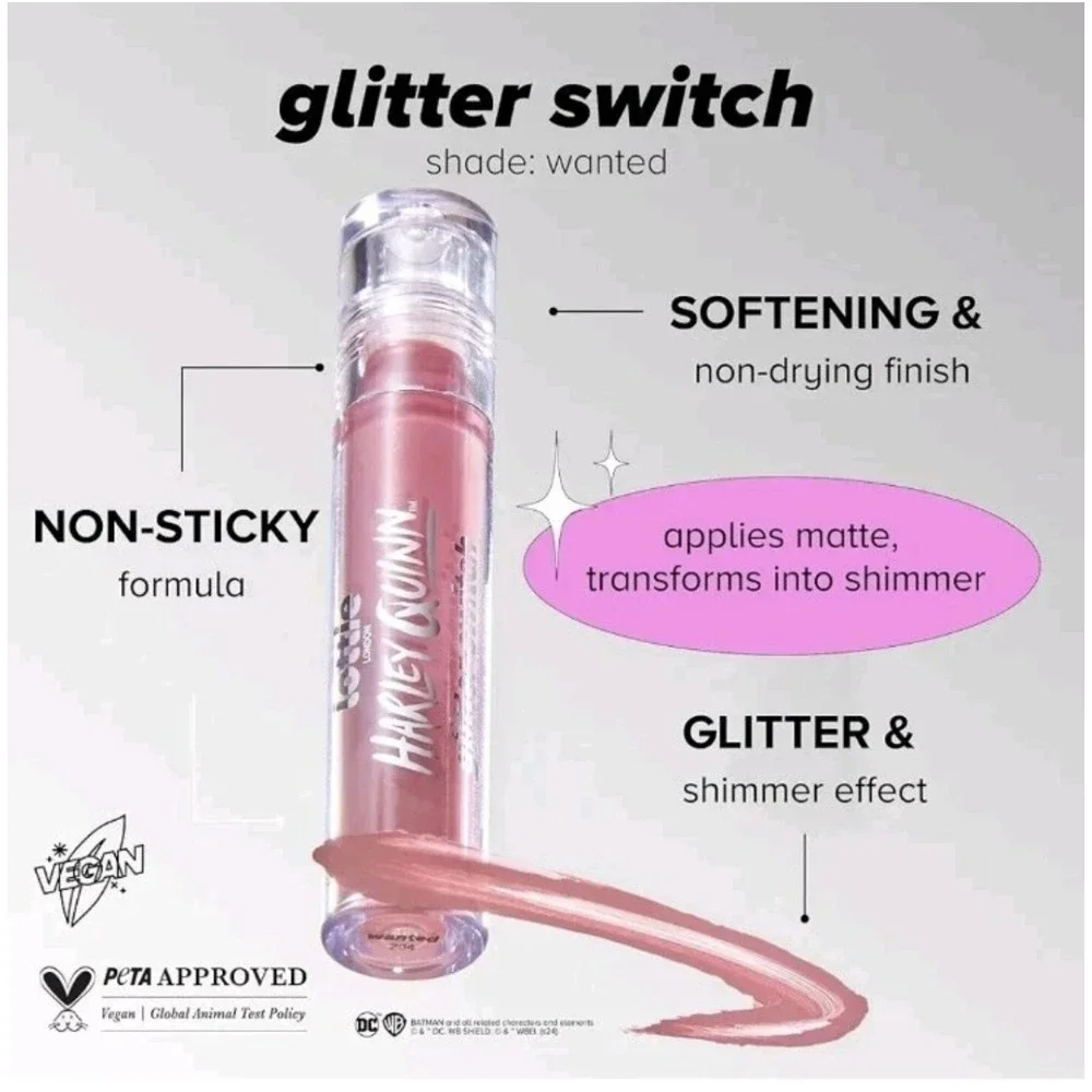 Lottie X Harley Quinn Transforming Lipstick Matte‎ To Glitter #LHQ024 Wanted 107